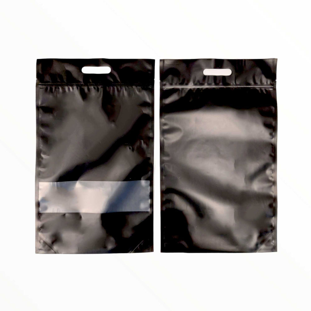 400 Resealable Mylar Black Stand Up Bags 53x32cm - Food Packaging Zip Pouch and Handle