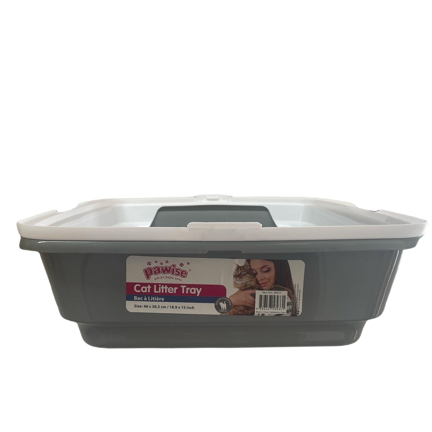 Cat Litter Tray Plastic 48x38.5x12cm Non Spill Mess Guard Rim Grey White Kitty Pan