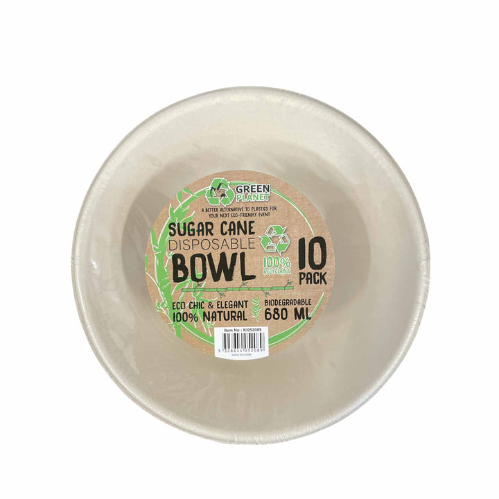 10 Pck Eco Friendly Disposable Party Wide Bowls 680ml Biodegradable Sugar Cane