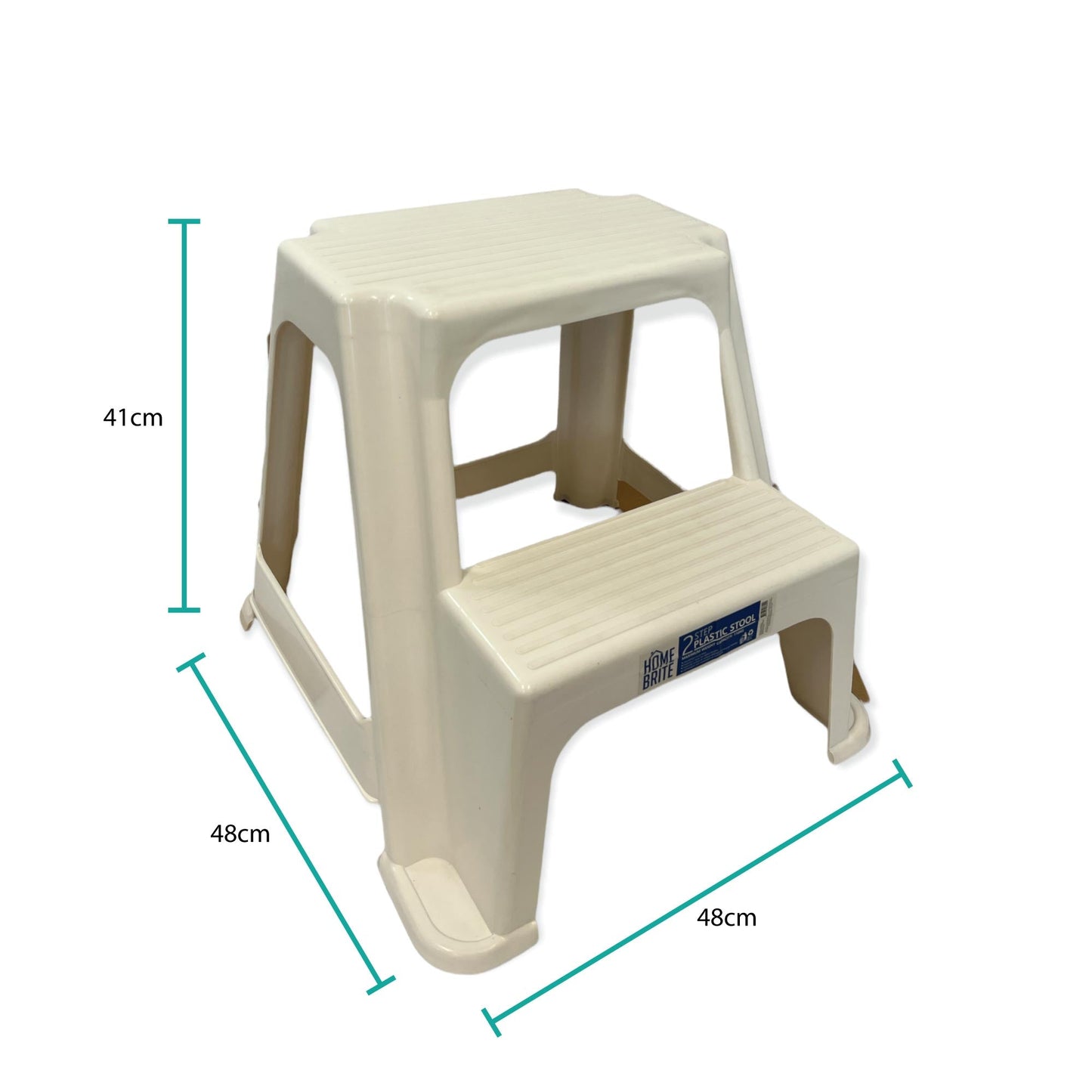 Large Two Step Stool 41cm White Plastic Foot Stairs Step Ladder