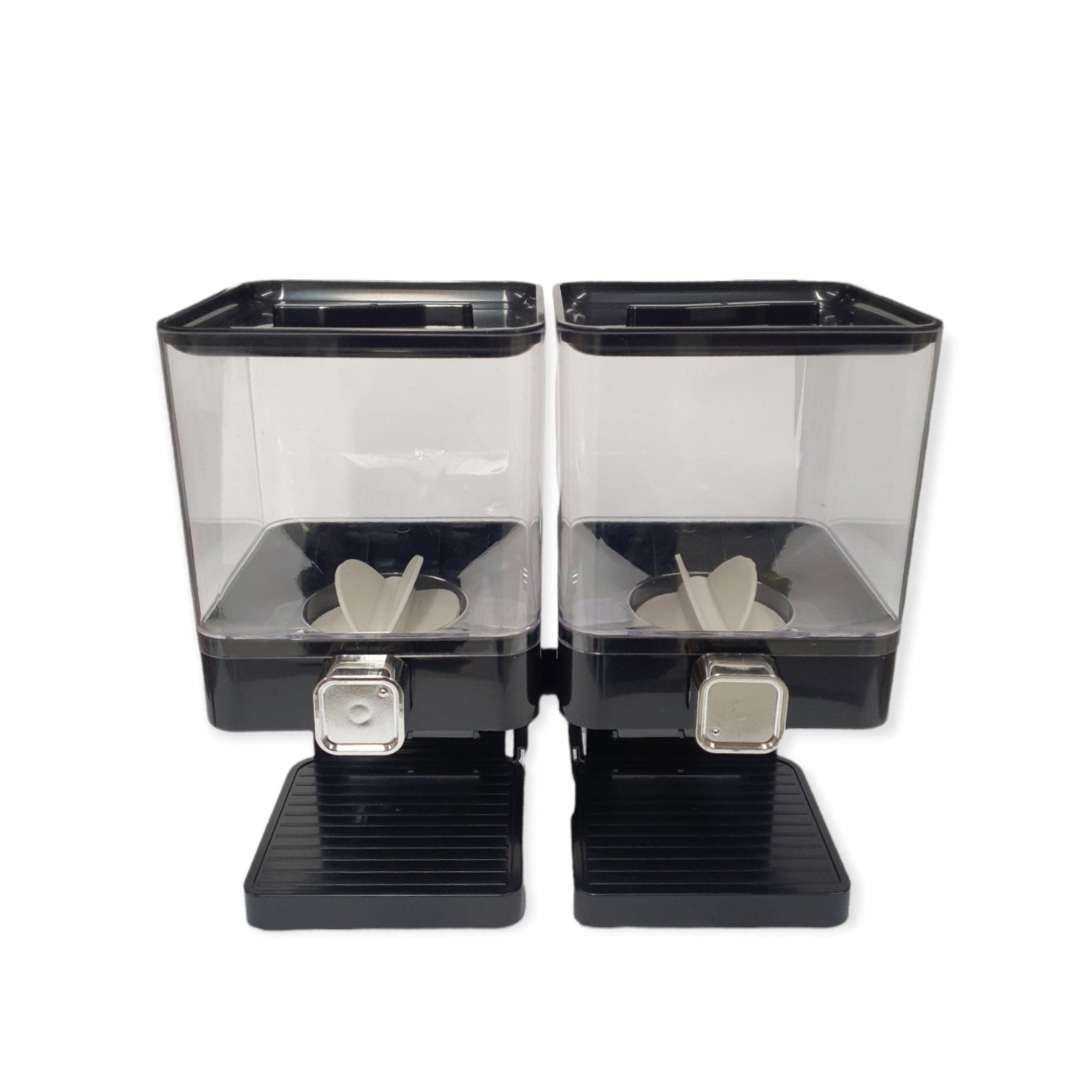 2 x 3.7L Double Cereal Dispenser Black - Square Rice Beans Countertop Storage