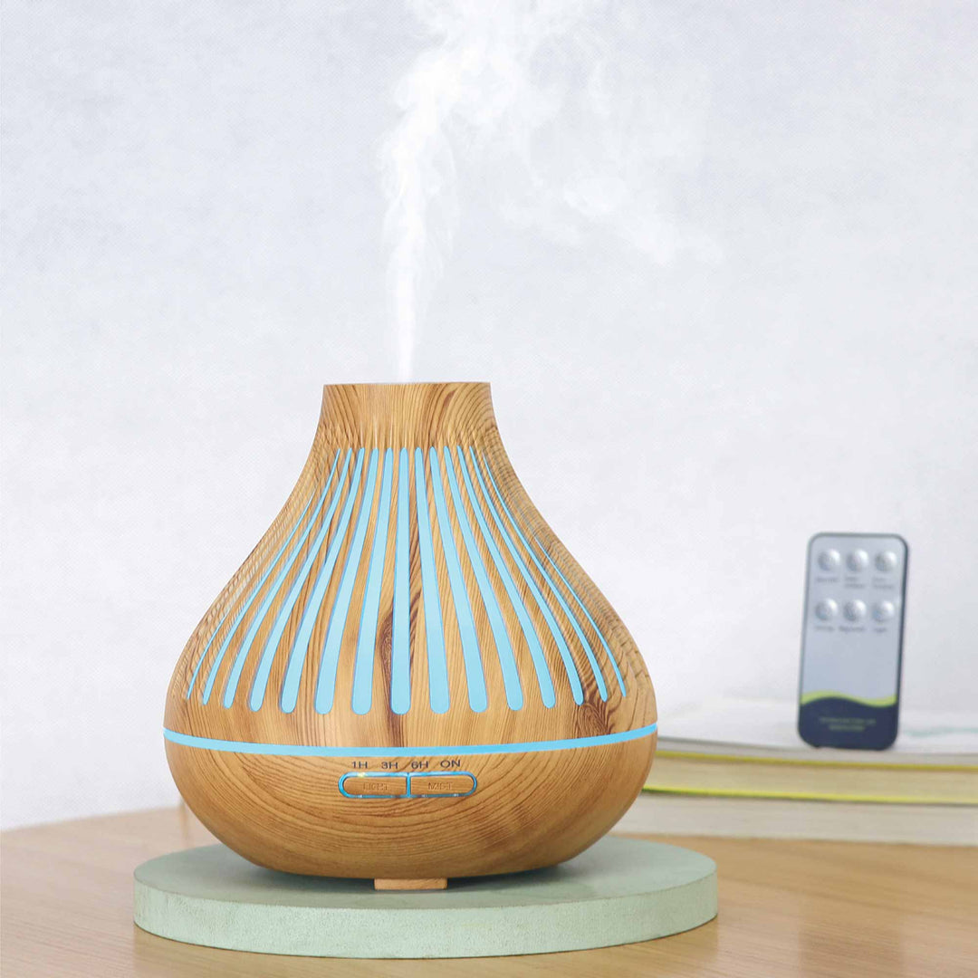 Essential Oil Aroma Diffuser and Remote - 500ml Flat Top Wood Mist Humidifier