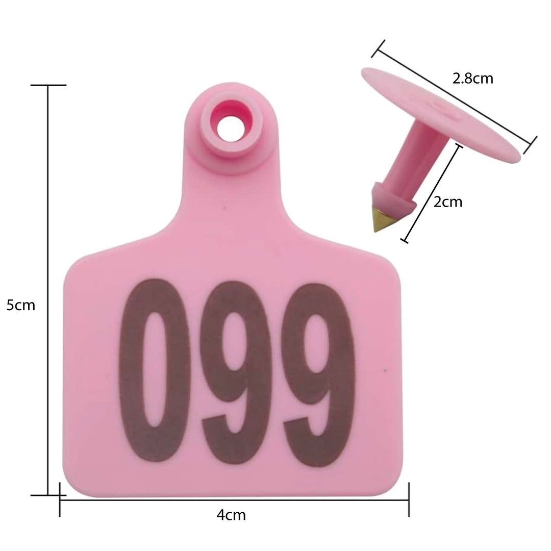 1-100 Cattle Number Ear Tags 5x4cm Set - Small Pink Pig Goat Livestock Label