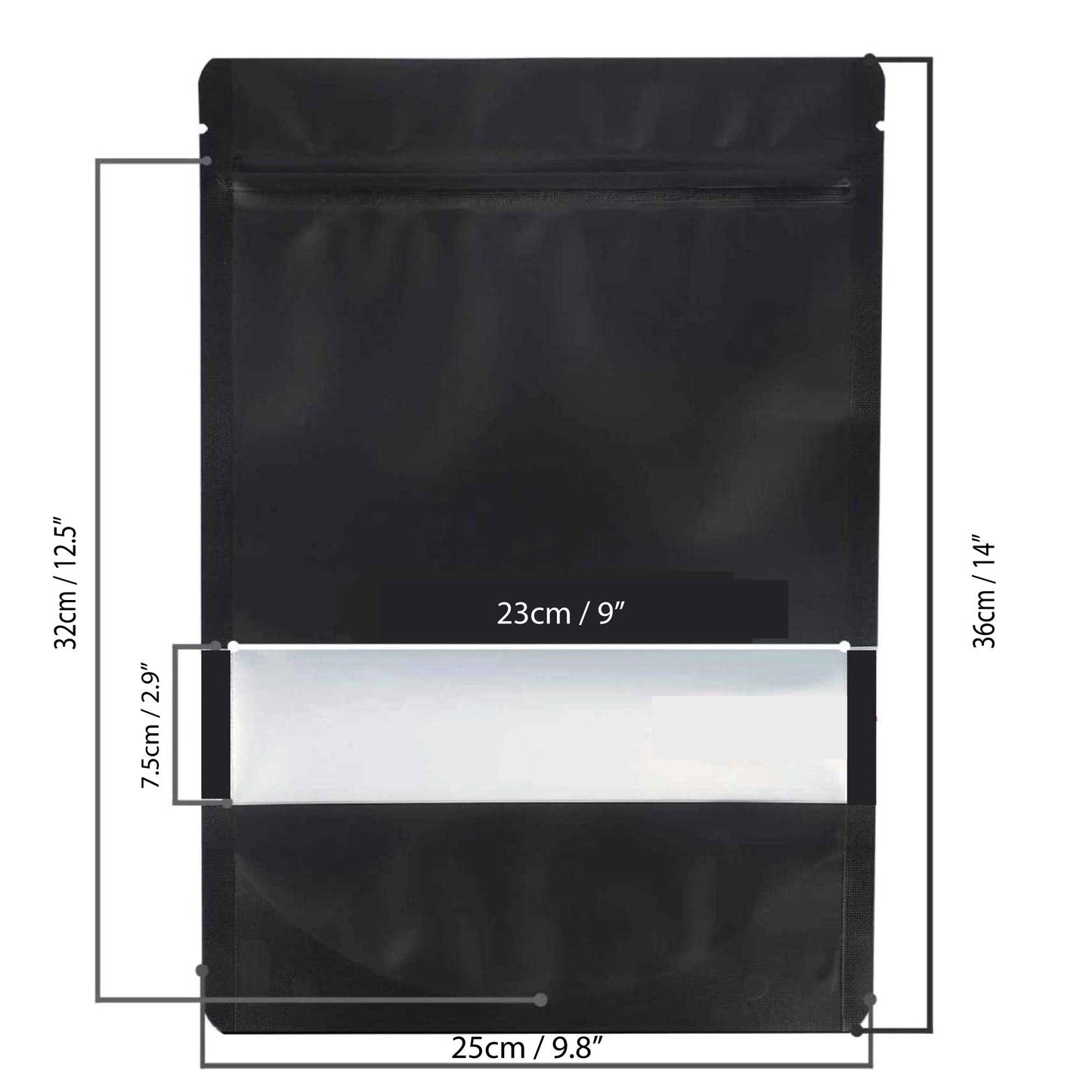 400 Resealable Mylar Stand Up Bags 36x25cm - Black Food Packaging Zip Pouch