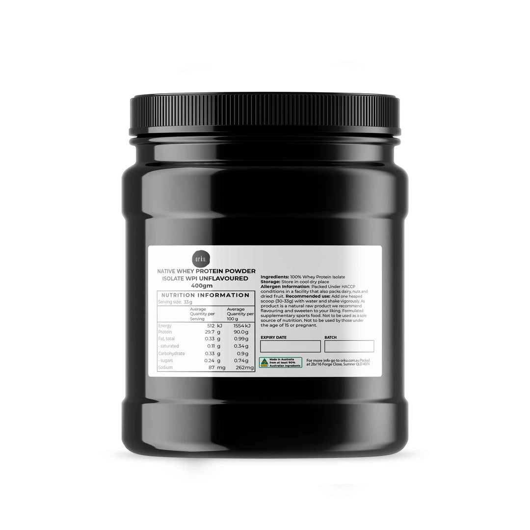 400g Native Unflavoured Whey Protein Isolate Powder - Shake WPI Supplement Jar