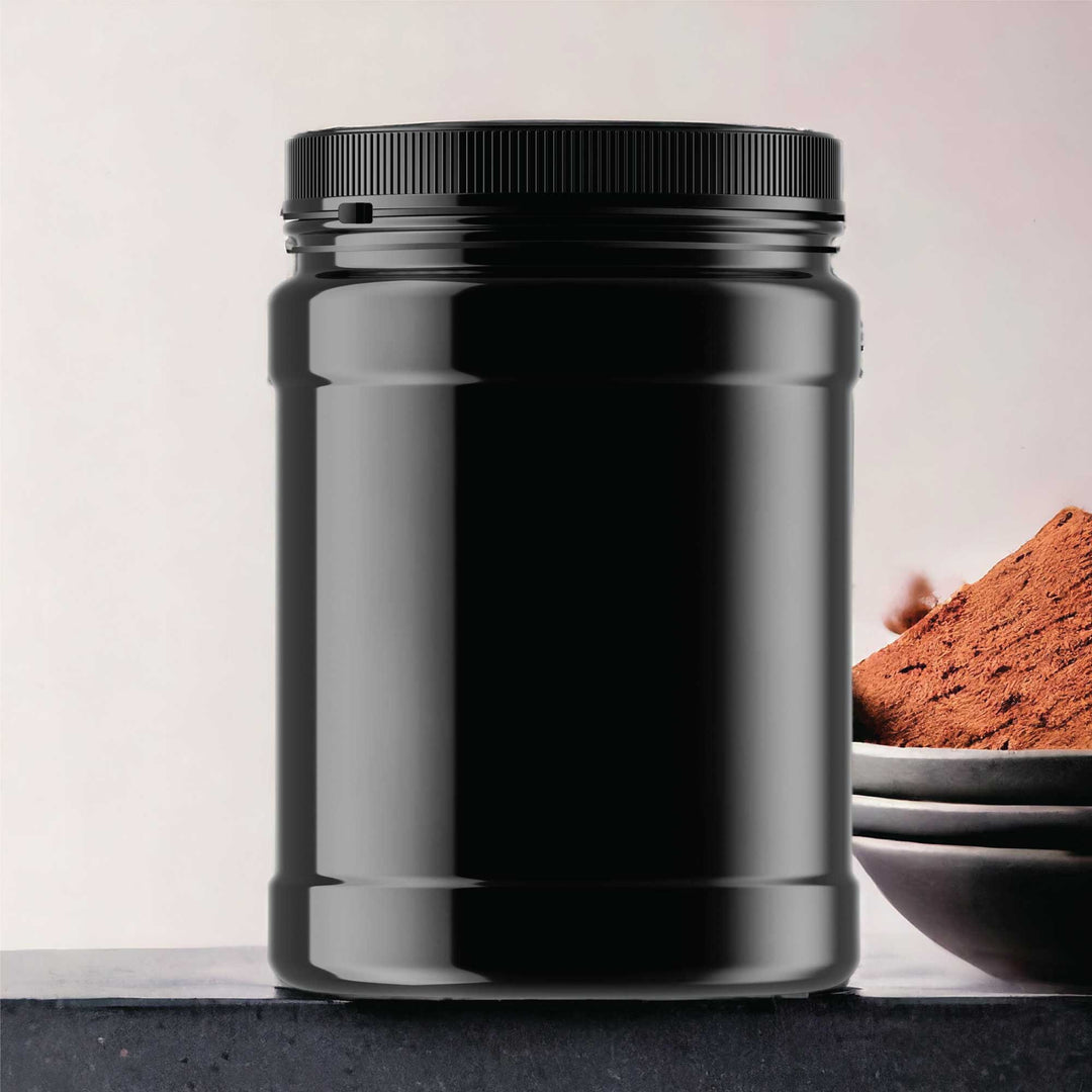 32x 2.5L Wide Mouth Plastic Jars and Lids Black - Empty Protein and Powder Tubs