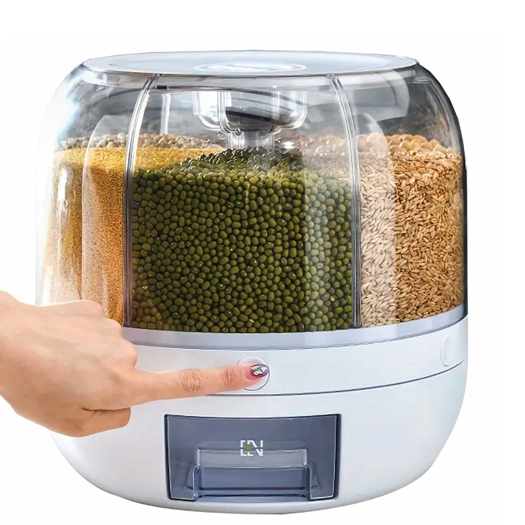 6 Grid Rotating Food Grain Dispenser 7.2L - Large Compartment Storage Container