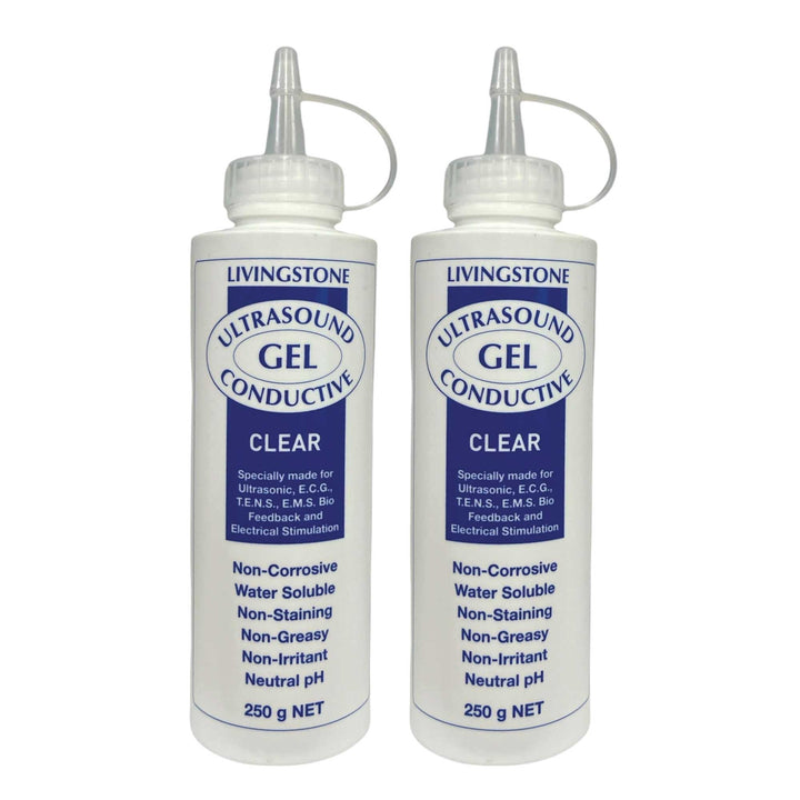 2x Livingstone 250ml Conductive Ultrasound Lubricating Gel - Squeeze Bottle