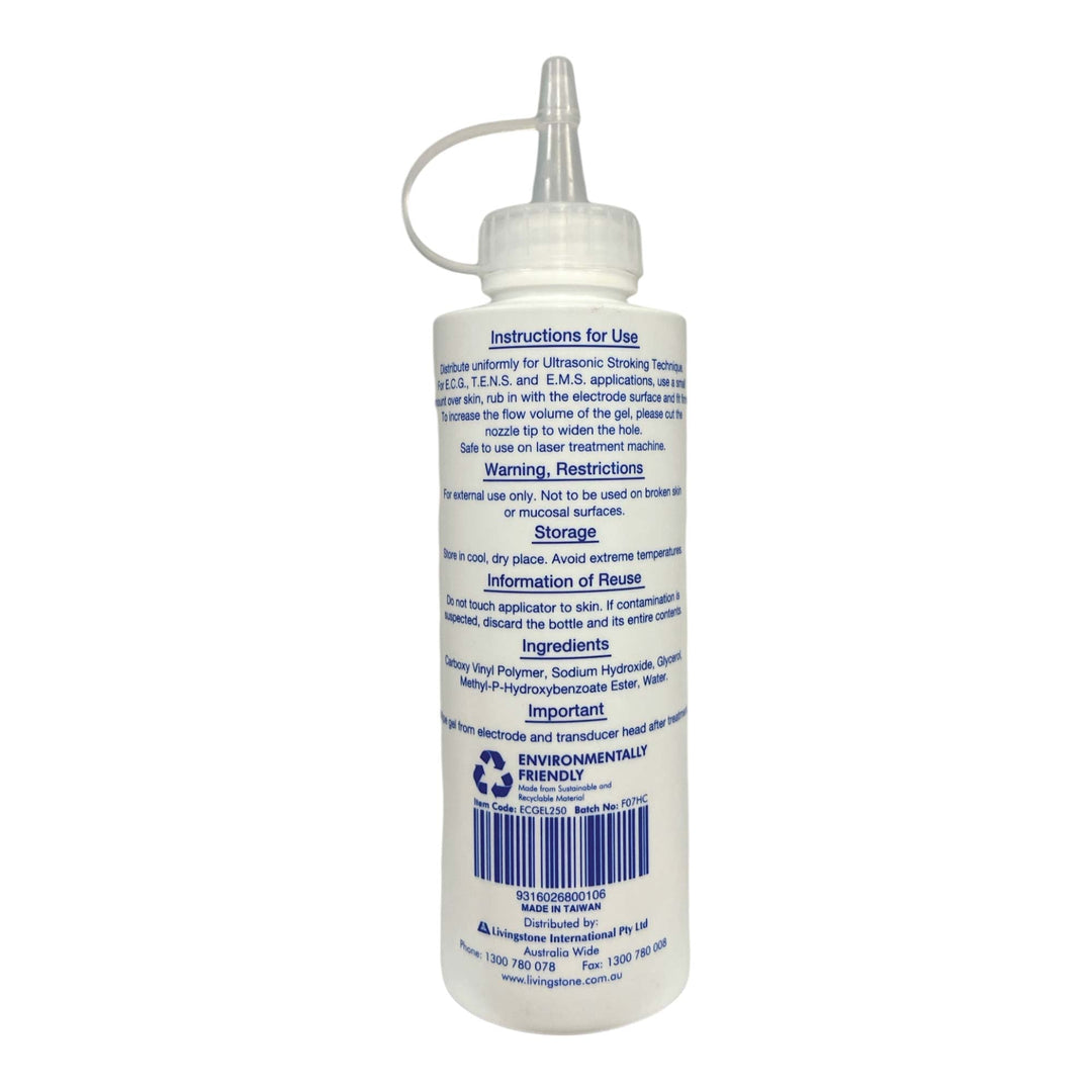 2x Livingstone 250ml Conductive Ultrasound Lubricating Gel - Squeeze Bottle