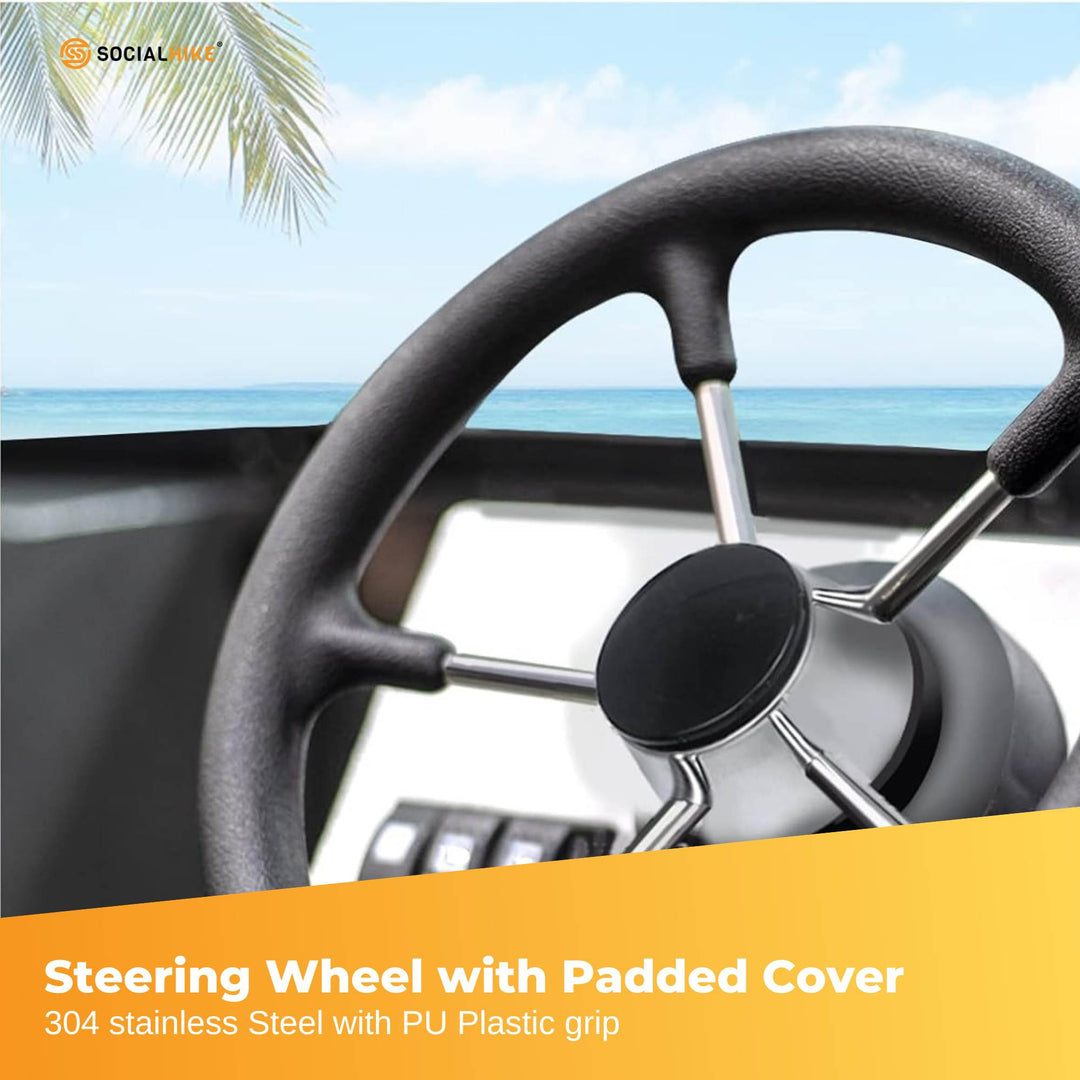 13.5" Boat Steering Wheel With Grip Cover - Stainless Steel 3/4" 5 Spoke With Knob