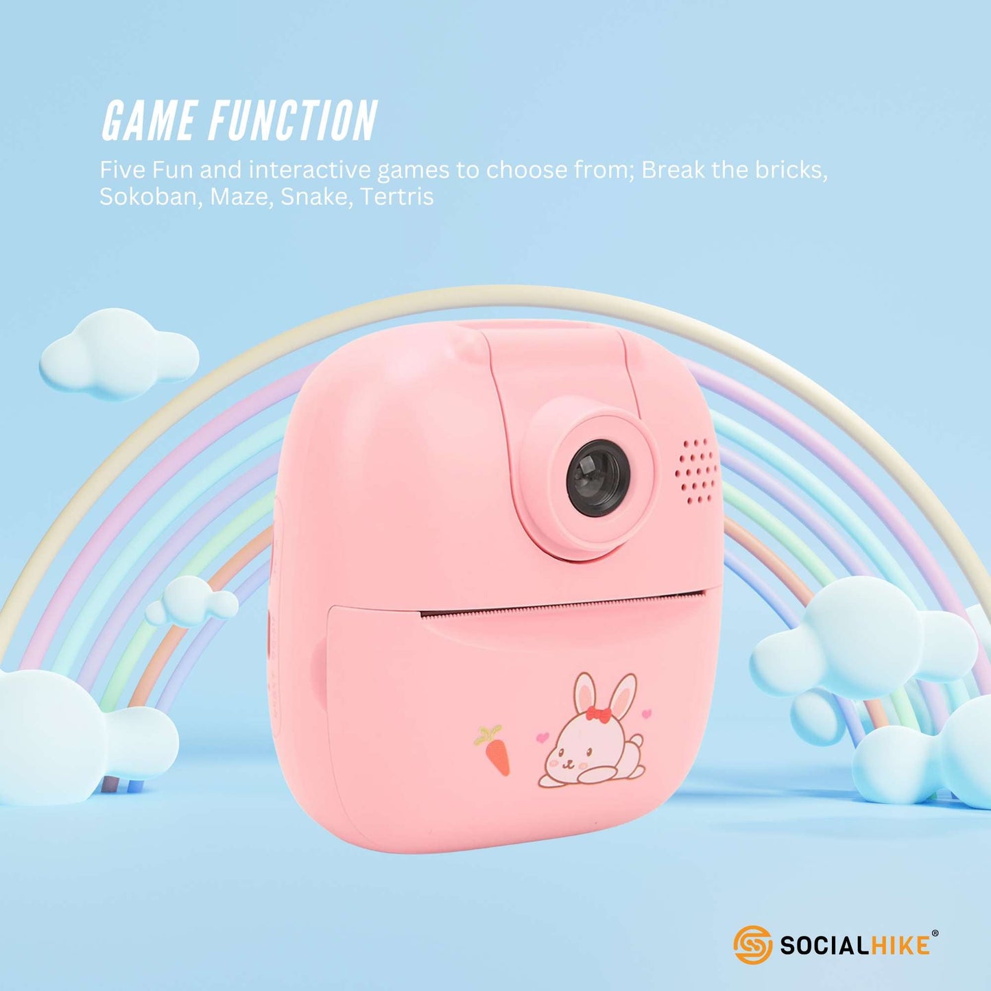 Kids Rechargeable Instant Print Camera Pink - Digital Thermal Photo Video MP3