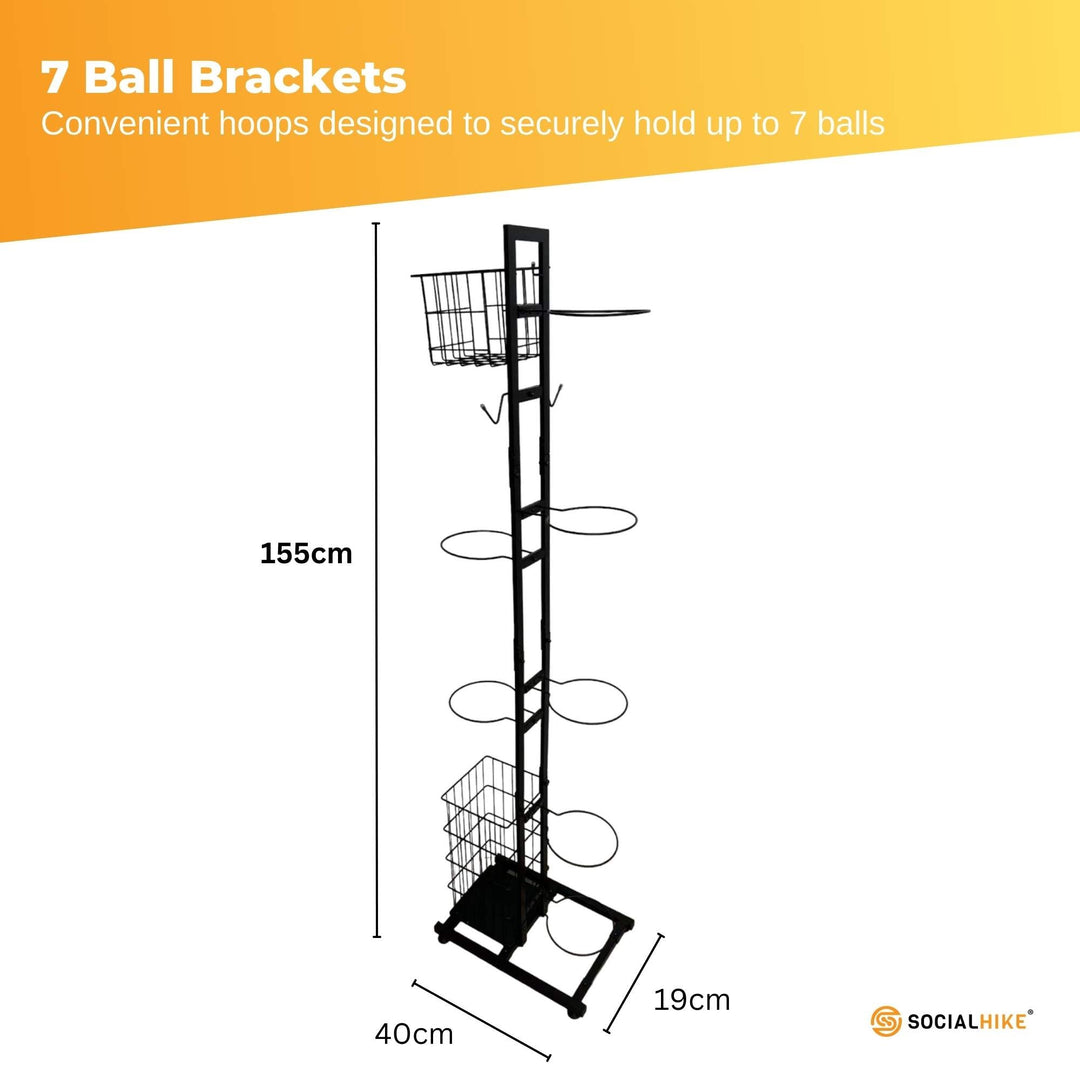 Sports Equipment Storage Rack - Vertical Ball Organiser Basketball Garage Stand