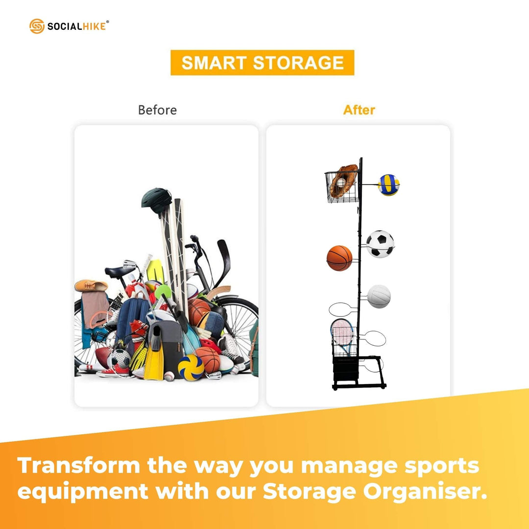 Sports Equipment Storage Rack - Vertical Ball Organiser Basketball Garage Stand