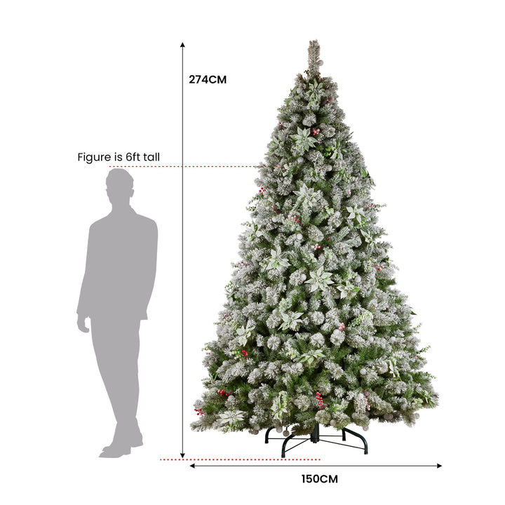 Swishmas Snowy Crown Pine 2.7m Multicolour Pre-Lit Christmas Tree with 2429 Tips