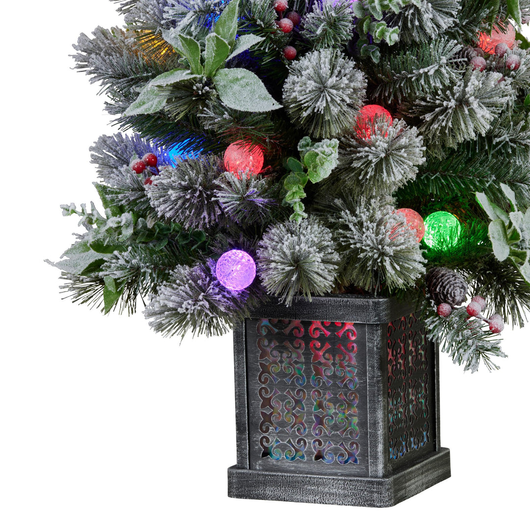 Swishmas Snowy Crown Pine Potted Christmas Tree 1.2m Multicolour Pre-Lit with Snowball Lights