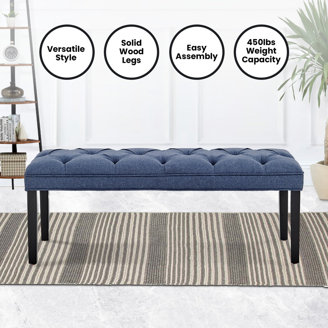 Sarantino Cate Button-tufted Upholstered Bench With Tapered Legs By Sarantino - Blue Linen