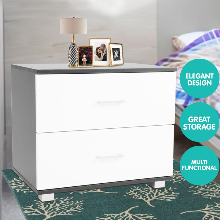 Sarantino Bedside Table Cabinet Storage Chest 2 Drawers Lamp Side Nightstand White Black