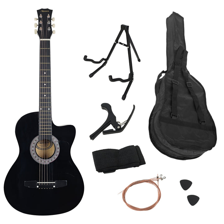 Karrera 38in Pro Cutaway Acoustic Guitar with Carry Bag - Black