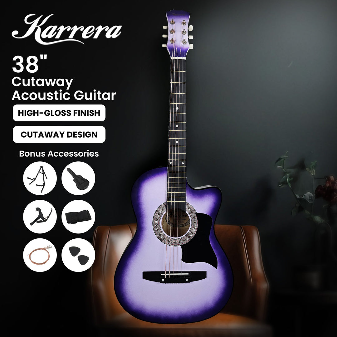 Karrera 38in Pro Cutaway Acoustic Guitar with guitar bag - Purple Burst