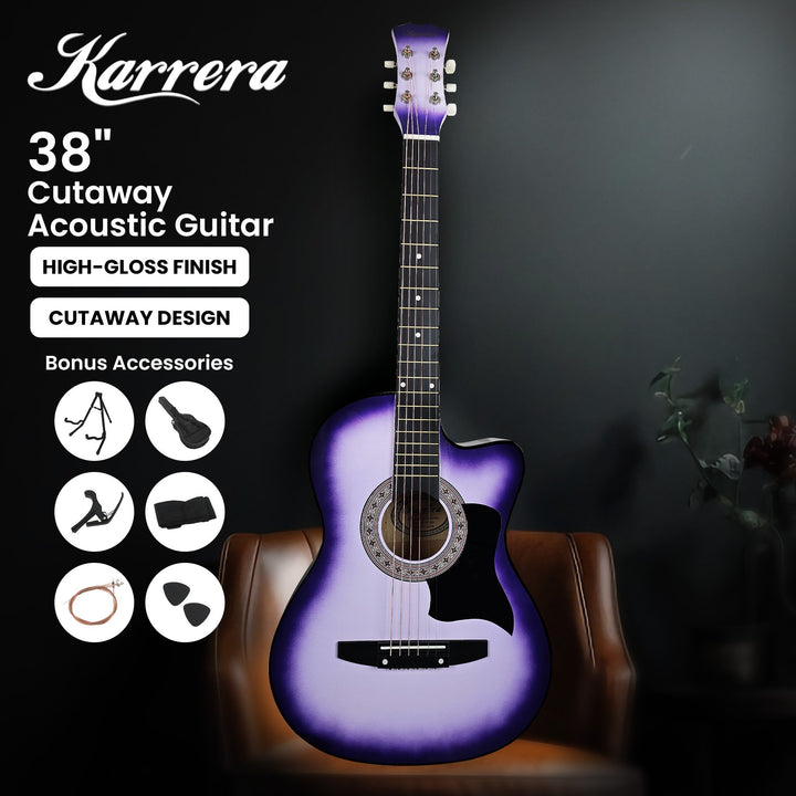 Karrera 38in Pro Cutaway Acoustic Guitar with guitar bag - Purple Burst