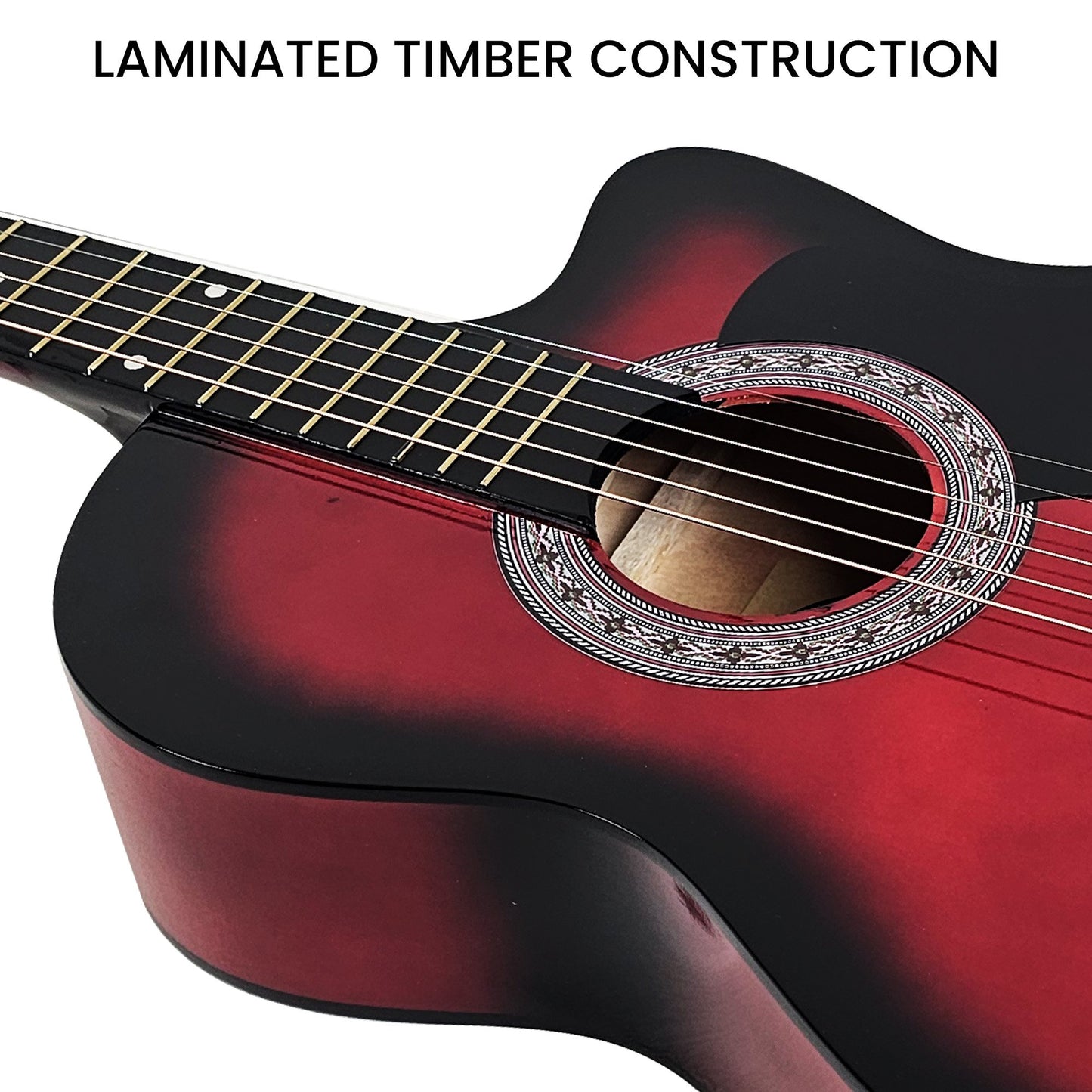 Karrera 38in Pro Cutaway Acoustic Guitar with guitar bag - Red Burst