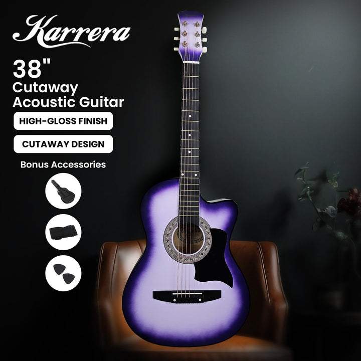 Karrera 38in Cutaway Acoustic Guitar with guitar bag - Purple Burst