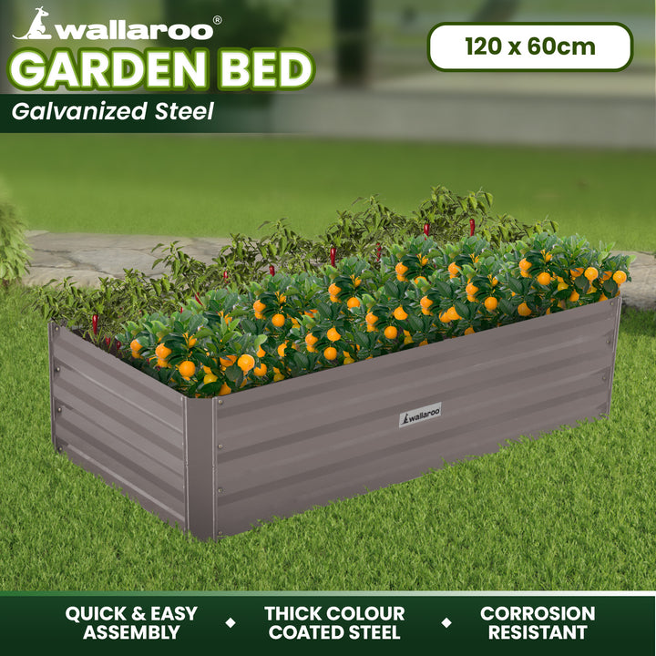 Wallaroo Garden Bed 120 x 60 x 30cm Galvanized Steel - Grey