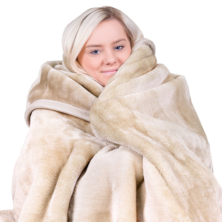 Laura Hill Mink Blanket Double Sided 600GSM Queen Size Beige