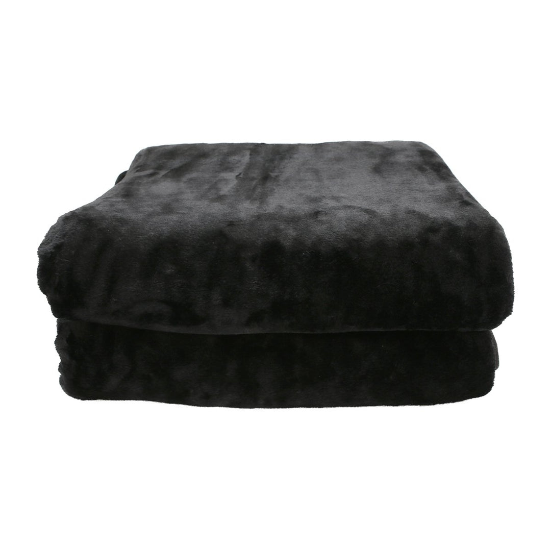 Laura Hill 600GSM Faux Mink Blanket Double-Sided Queen Size - Black