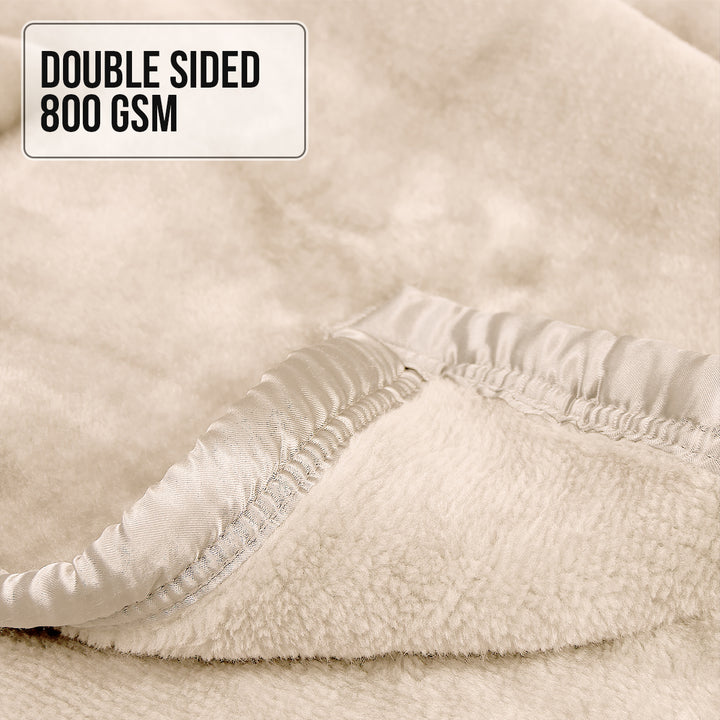 Laura Hill 800-gsm Faux Mink Throw Rug Blanket Queen Size Double-sided Large 220 X 240cm Heavy - Cream