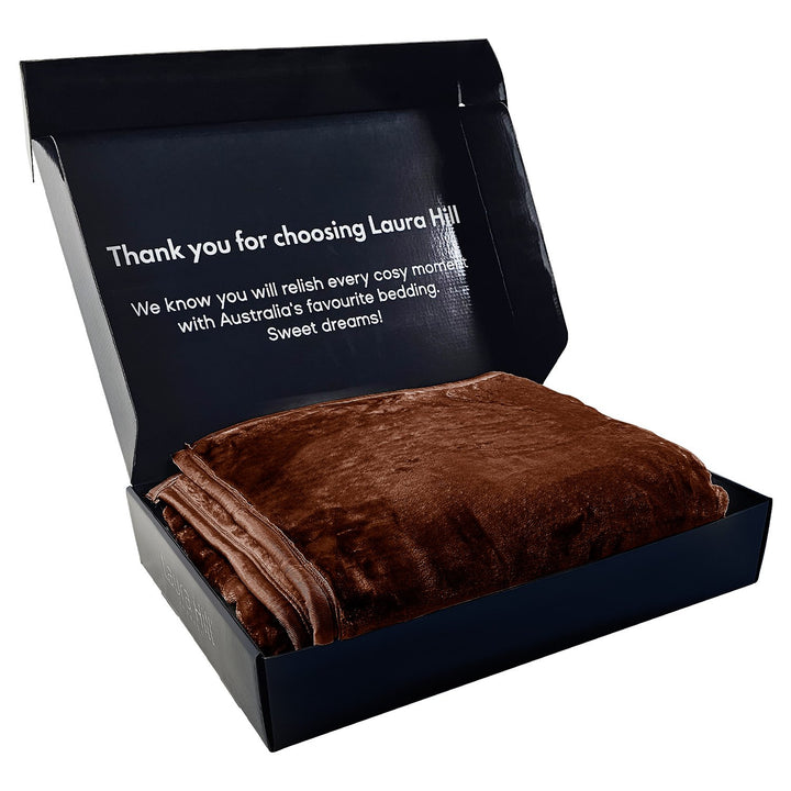 Laura Hill Faux Mink Blanket 800GSM Heavy Double-Sided - Chocolate