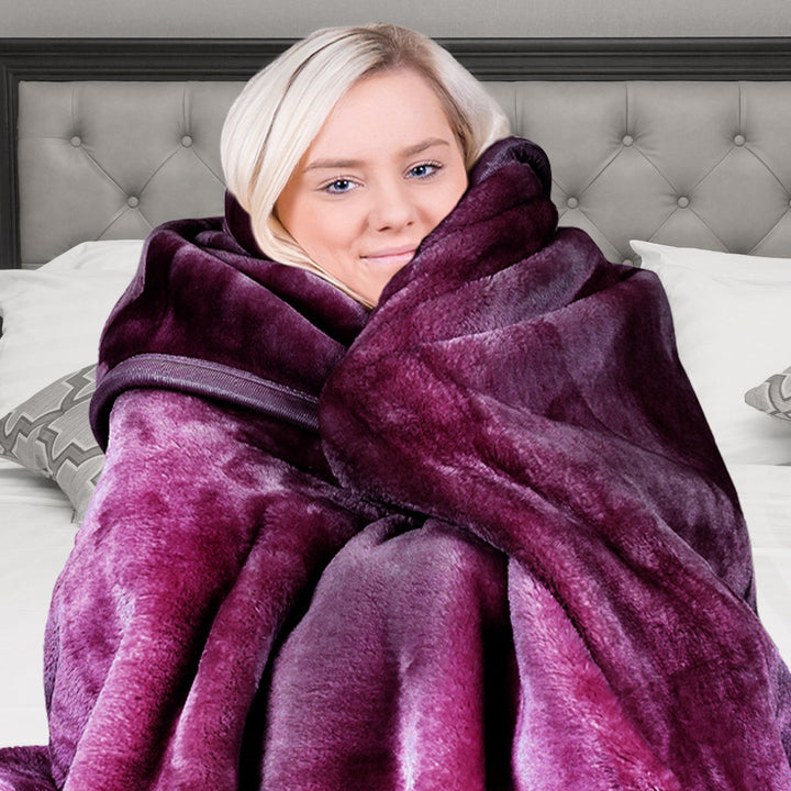 Laura Hill Double-sided Large 220 X 240cm Faux Mink Throw Rug Blanket 800-gsm Heavy - Purple