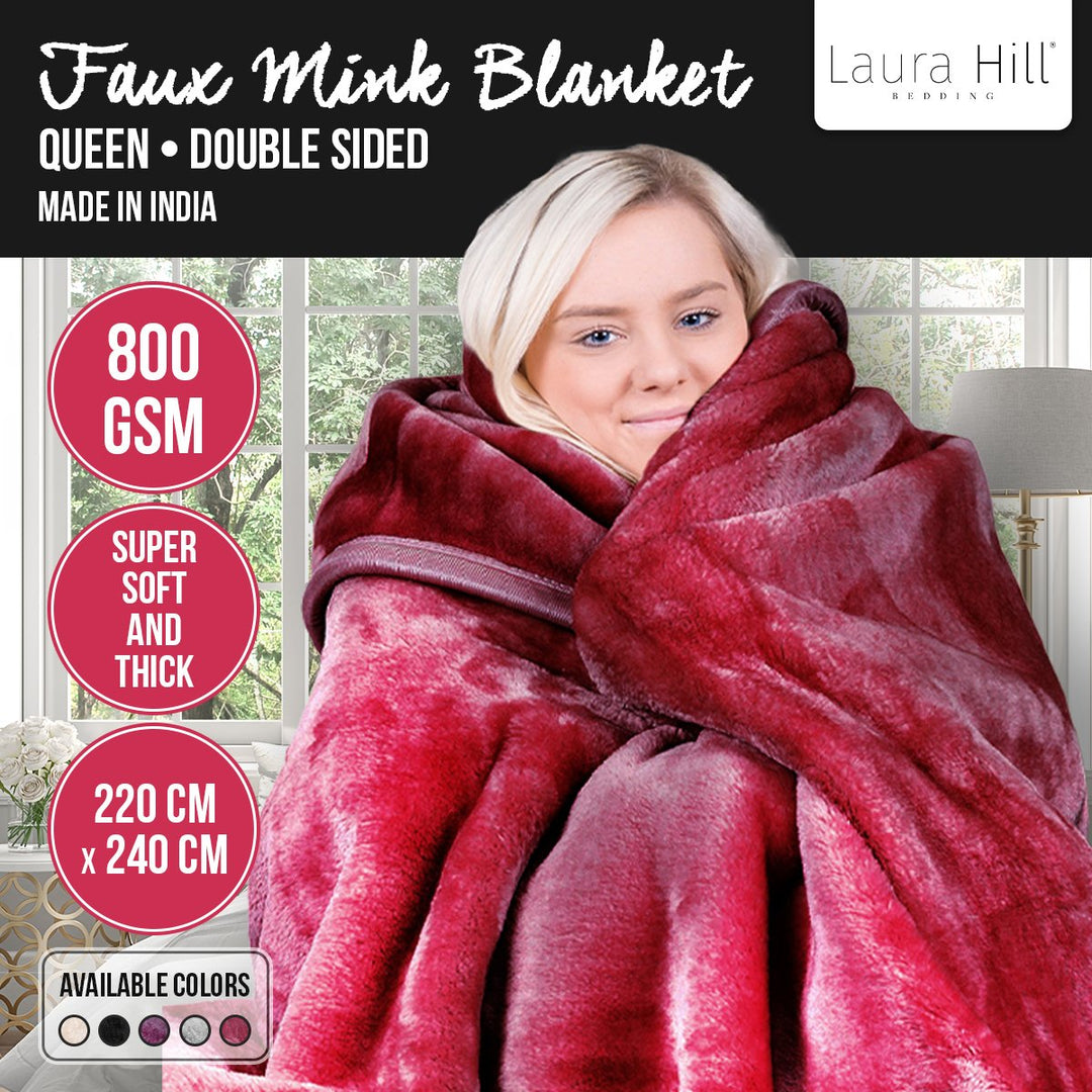 Laura Hill Double-sided Large 220 X 240cm Faux Mink Throw Rug Blanket 800-gsm Heavy - Red