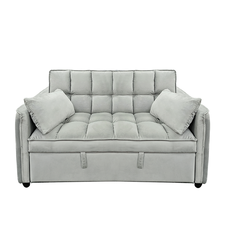 Sarantino Quincy 2-Seater Velvet Sofa Bed in Dark Grey with Wooden Frame and Tufted Design - Light Grey