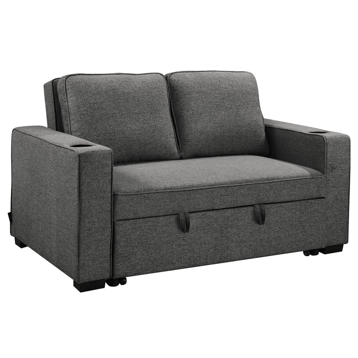 Sarantino Hoffman Linen Dark Grey Convertible Sofa Bed Couch Lounge With Cushions Cupholders Scandinavian-style Wooden Frame And Legs