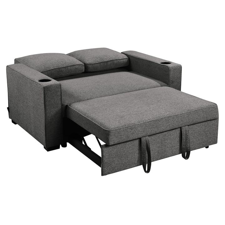 Sarantino Hoffman Linen Dark Grey Convertible Sofa Bed Couch Lounge With Cushions Cupholders Scandinavian-style Wooden Frame And Legs