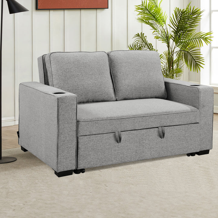 Sarantino Hoffman Linen Sofa Bed Chair With Cushions &cup Holders Light Grey