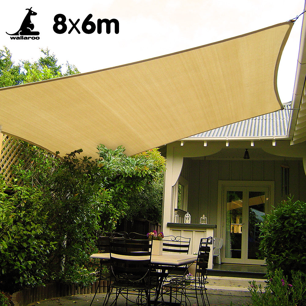 Wallaroo Rectangular Shade Sail: 8m x 6m - Sand