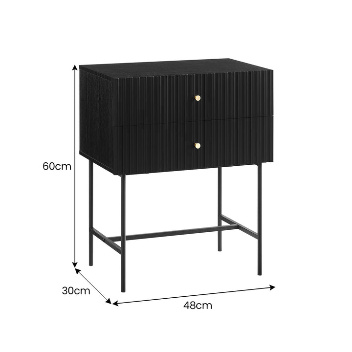 Sarantino Arden Fluted 2-drawer Bedside Table Night Stand - Black