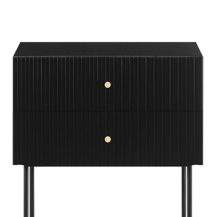 Sarantino Arden Fluted 2-drawer Bedside Table Night Stand - Black