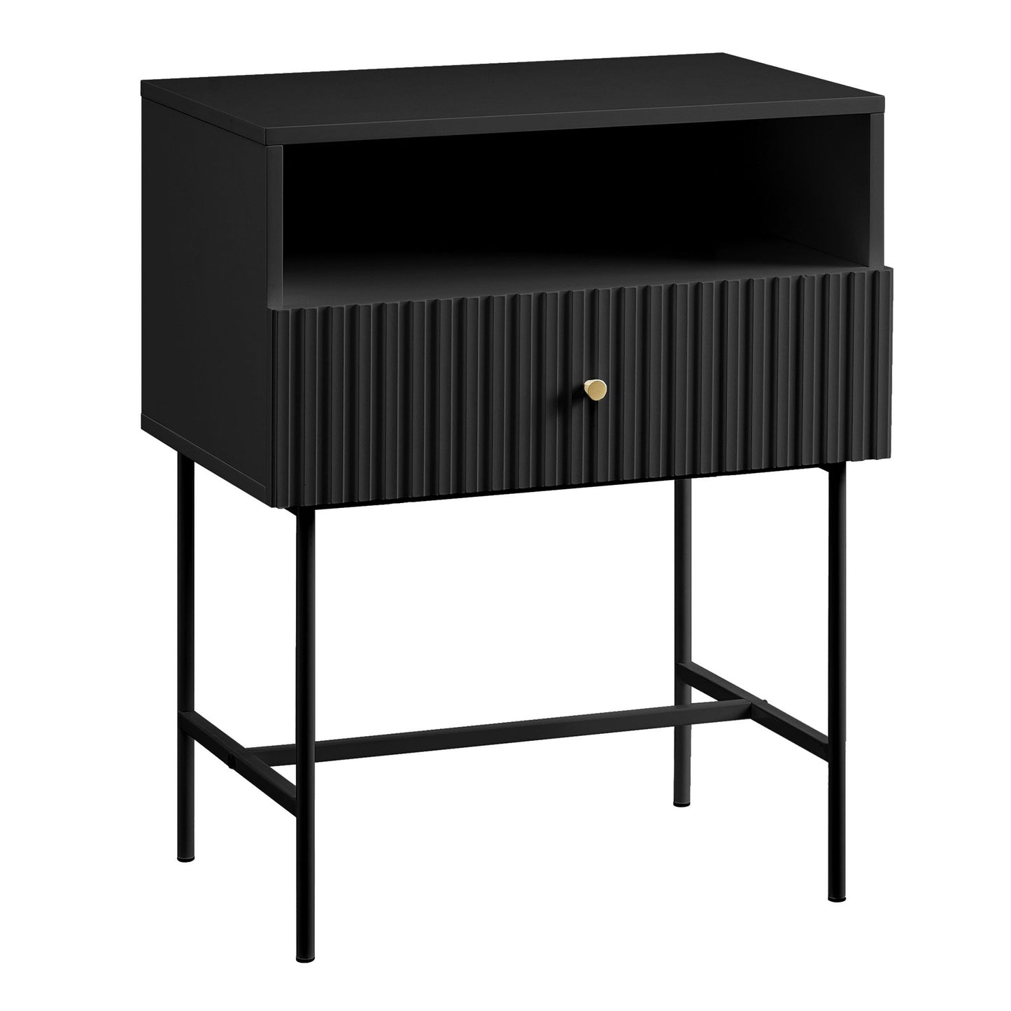 Sarantino Cecil Slender Fluted Bedside Table in Black