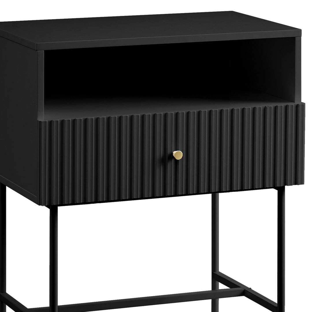 Sarantino Cecil Slender Fluted Bedside Table in Black