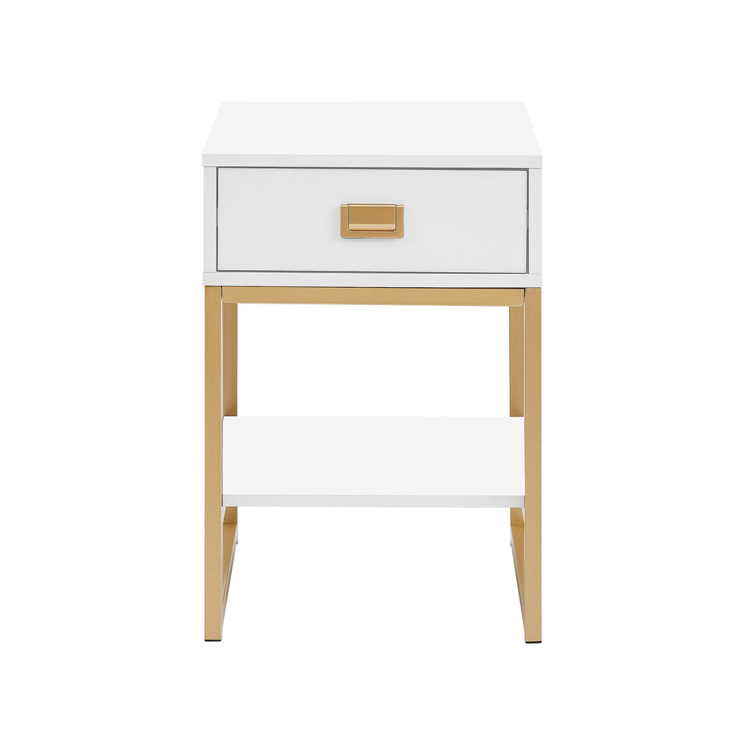 Sarantino Alessia Bedside Table In White/gold