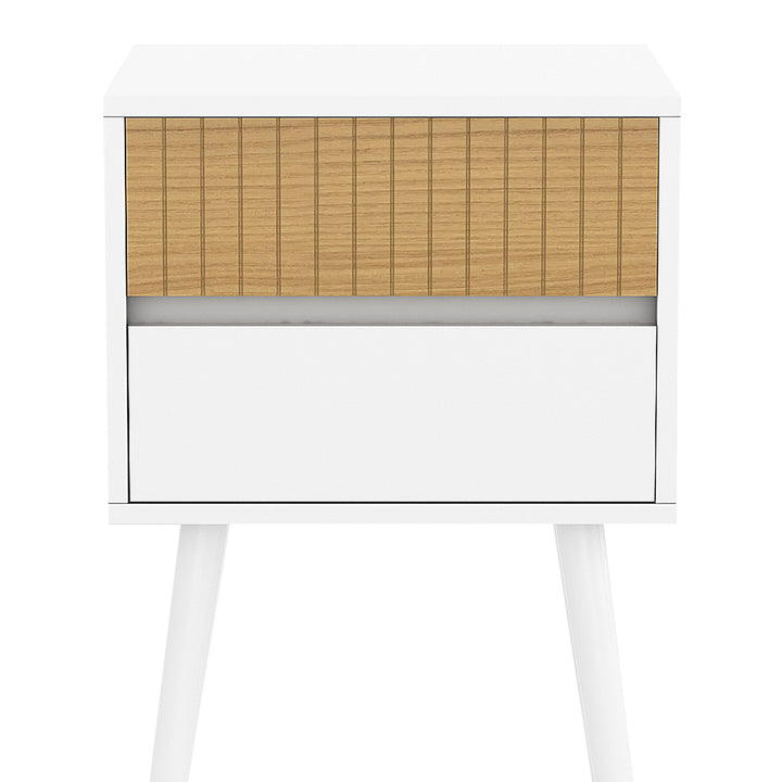 Sarantino Clio Bedside Table Night Stand - White/natural