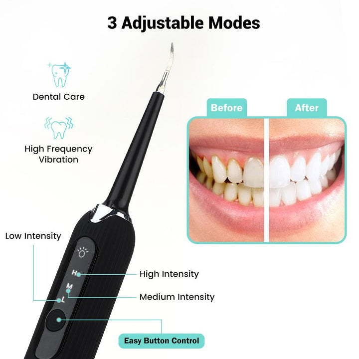 High Frequency Electric Ultrasonic Dental Tartar Plaque Calculus Tooth Remover Set Kits Cleaner with LED Screen Black