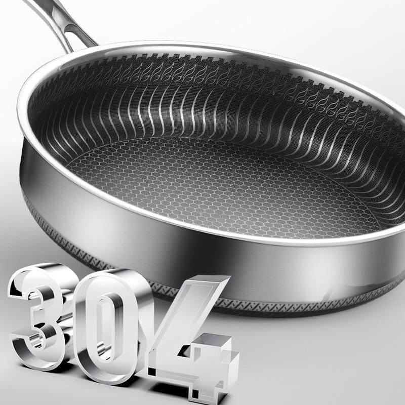 316 Stainless Steel Frying Pan Non-Stick Cooking Frypan Cookware 32cm Honeycomb Double Sided without lid