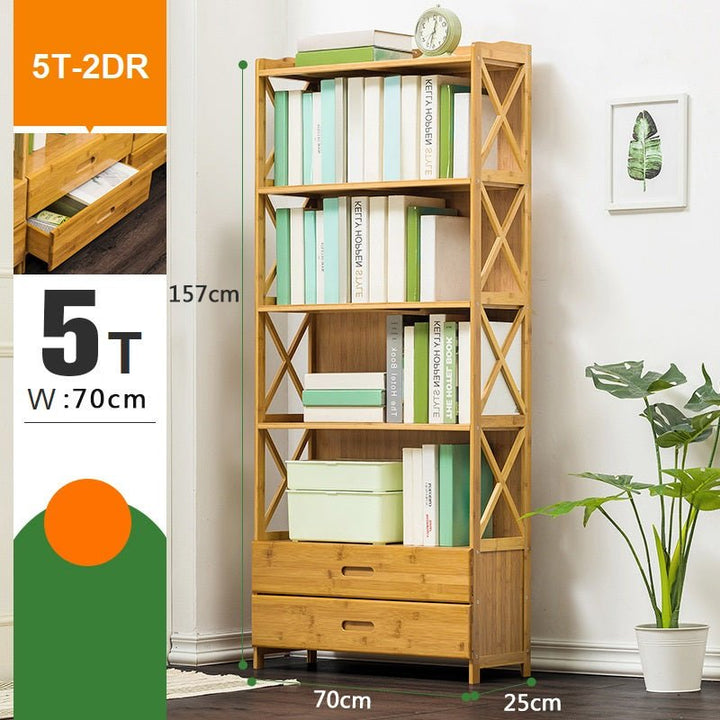 Bamboo Bookshelf Storage Rack Shelf Stand Bookcase Holder Display Drawers