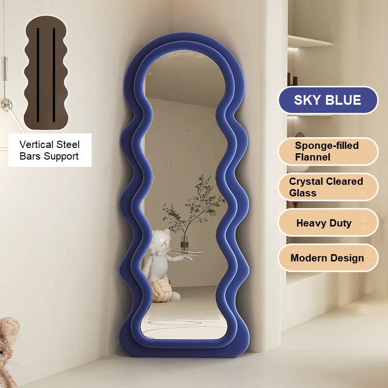 1.7m Elegance Curvy Floor Mirror Wavy Full Lenght Curvy Squiggle Full Body Irregular Asymmetrical Floor Home Decor Blue