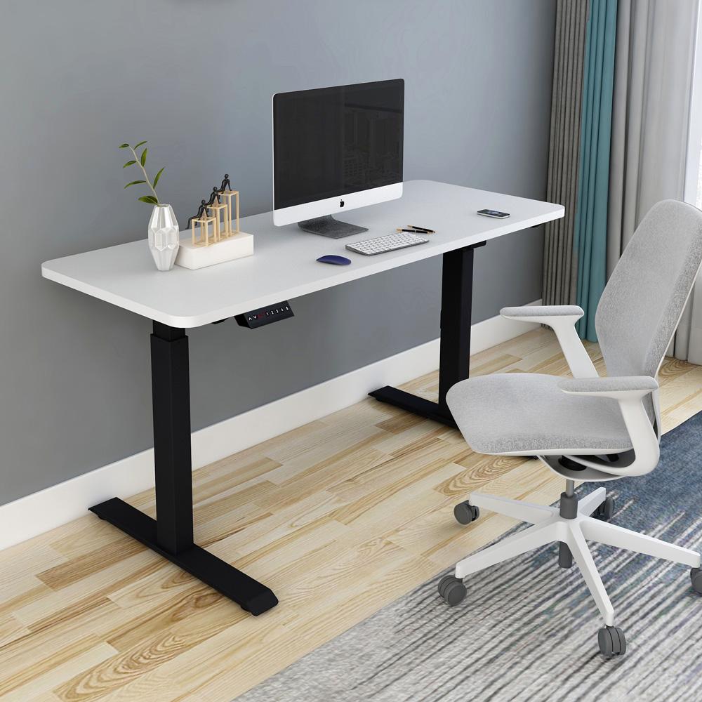 140cm Standing Desk Height Adjustable Sit Black Stand Motorised Dual Motors Frame White Top