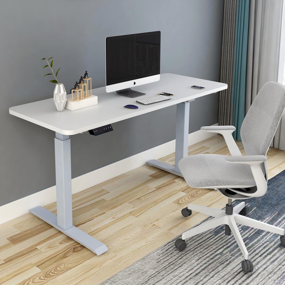 120cm Standing Desk Height Adjustable Sit Grey Stand Motorised Dual Motors Frame Birch Top